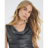Silver Sleeveless Metallic Cowl Neck Top