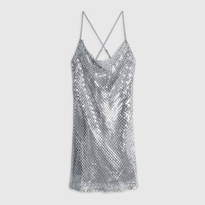 Silver Sleeveless Sequin Cami Mini Dress