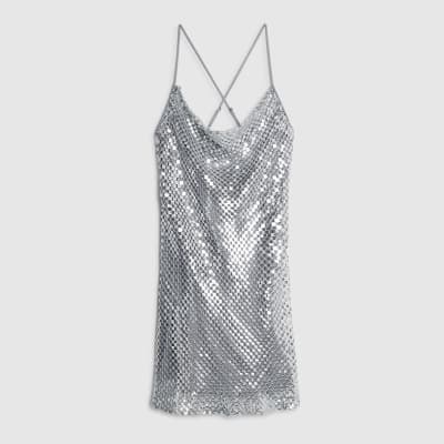 Silver Sleeveless Sequin Cami Mini Dress