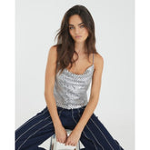 Silver Sleeveless Sequin Cowl Neck Cami Top
