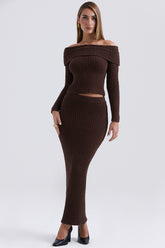 Chocolate soft cotton boucle maxi skirt
