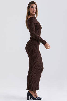 Chocolate soft cotton boucle maxi skirt