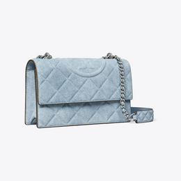 Small Fleming Denim-Print Suede Shoulder Bag