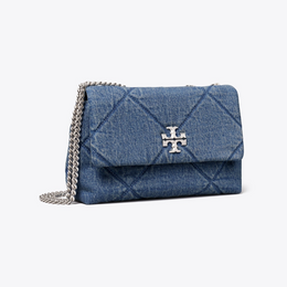 Small Kira Diamond Quilt Denim Shoulder Bag