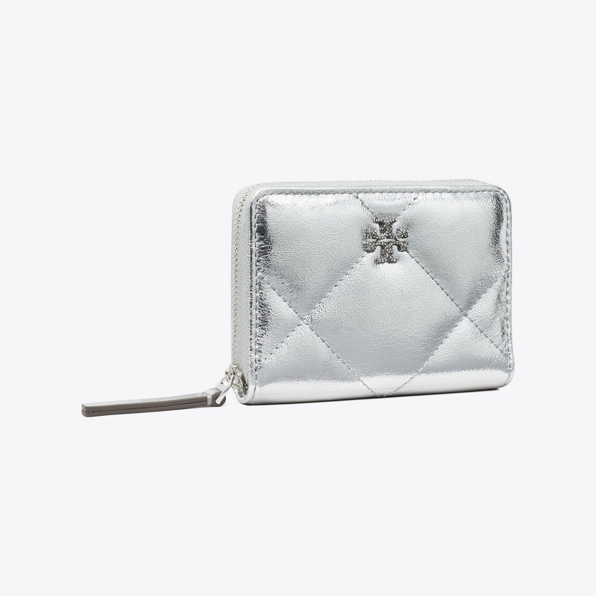 Small Kira Diamond Quilt Metallic Zip-Around Wallet