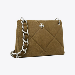 Small Kira Diamond Quilt Suede Shoulder Bag