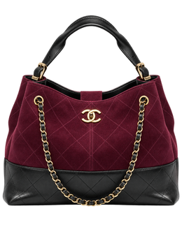 Small Tote Suede Calfskin, Shiny Lambskin & Gold-Tone Metal Burgundy & Black
