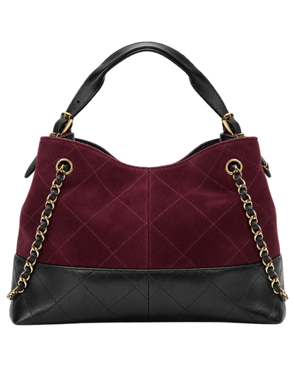 Small Tote Suede Calfskin, Shiny Lambskin & Gold-Tone Metal Burgundy & Black