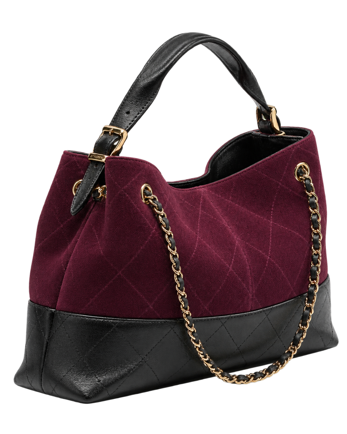 Small Tote Suede Calfskin, Shiny Lambskin & Gold-Tone Metal Burgundy & Black