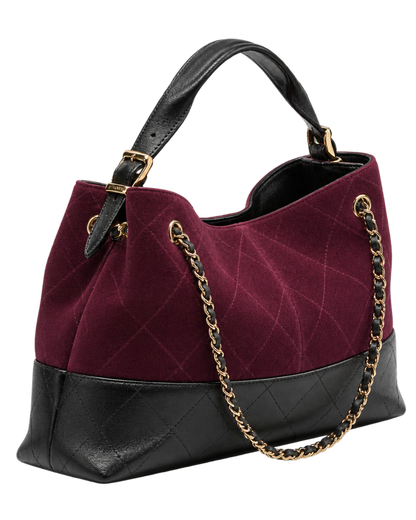 Small Tote Suede Calfskin, Shiny Lambskin & Gold-Tone Metal Burgundy & Black