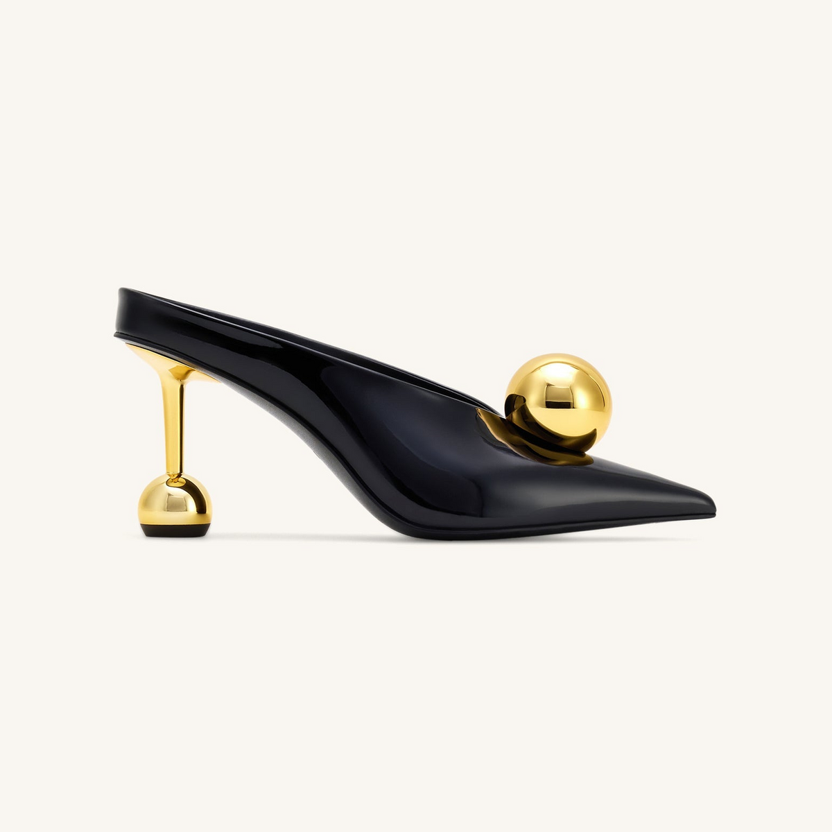Sofia Angled Vamp Heel Mules - Black & Gold
