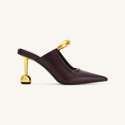 Sofia Metal Accent Sphere Heel Mules - Deep Burgundy