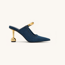 Sofia Metal Accent Sphere Heel Mules - Denim Blue