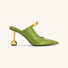 Sofia Metal Accent Sphere Heel Mules - Green