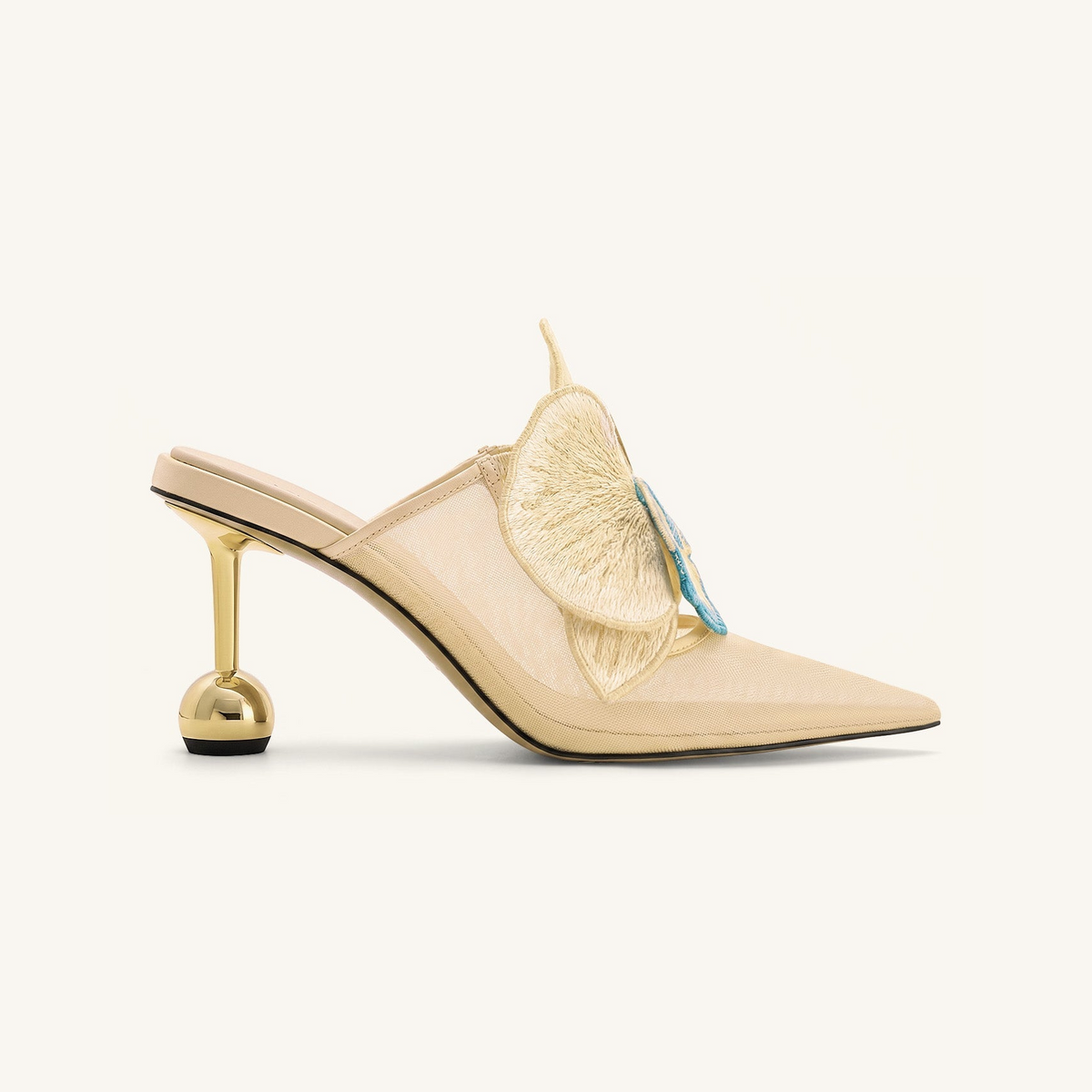 Sofia Orchid Sphere Heel Mules - Beige