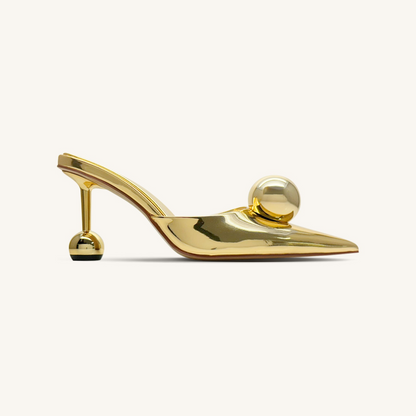 Sofia Sphere Heel Mules - Gold