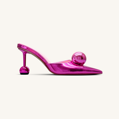 Sofia Sphere Heel Mules - Rose Red