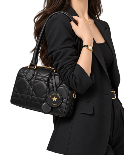 Soft Dior Groove 20 Bag in Black Macrocannage Calfskin