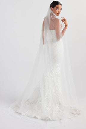 Leone white ultra long soft tulle veil