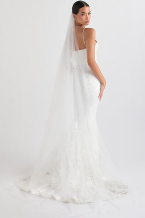 Leone white ultra long soft tulle veil