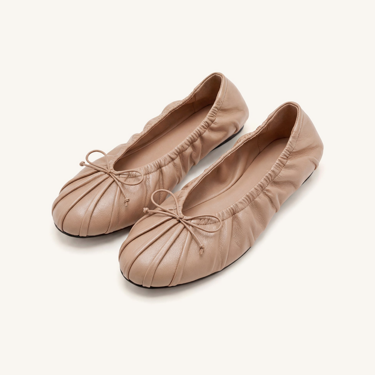 Solenne Ruched Drawstring Ballet Flats - Khaki
