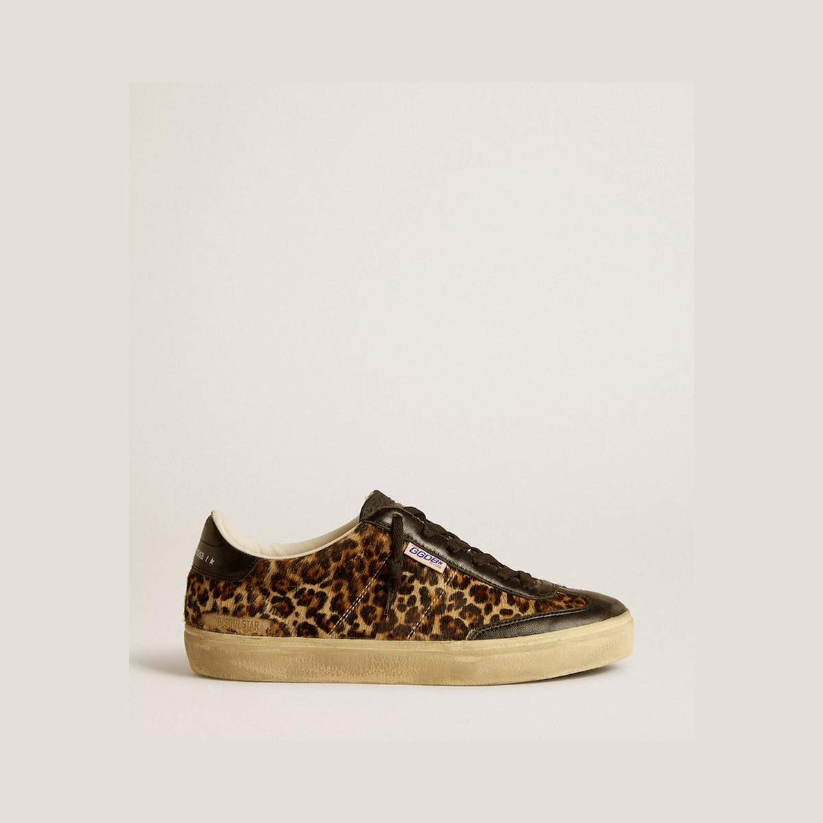 Soul Star in leopard-print pony skin with black nappa leather heel tab and inserts
