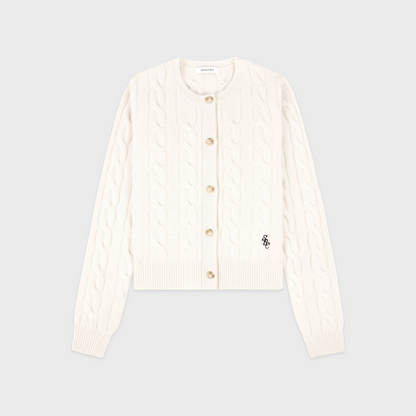 SRC Cableknit Cashmere Cardigan - Ecru