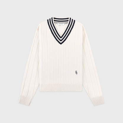 SRC Cricket Cashmere Sweater - Ecru/Navy