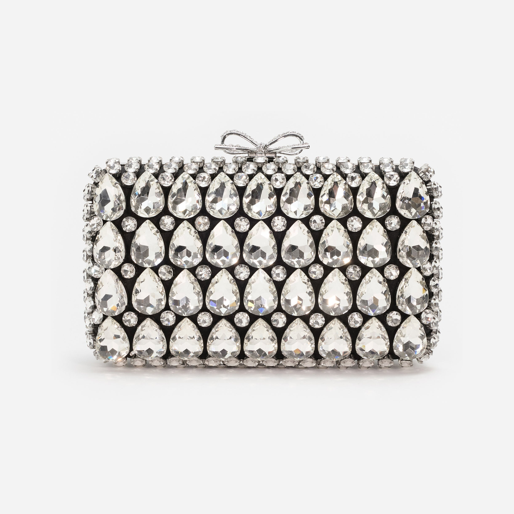 Black Satin Crystal Clutch Bag