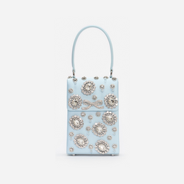 Blue Satin Crystal Mini Bow Bag