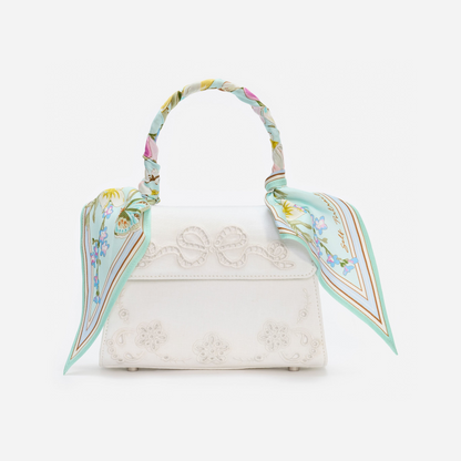 Cream Linen Mint Floral Mini Bag