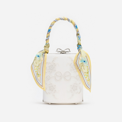 Cream Linen Yellow Floral Mini Bow Bag