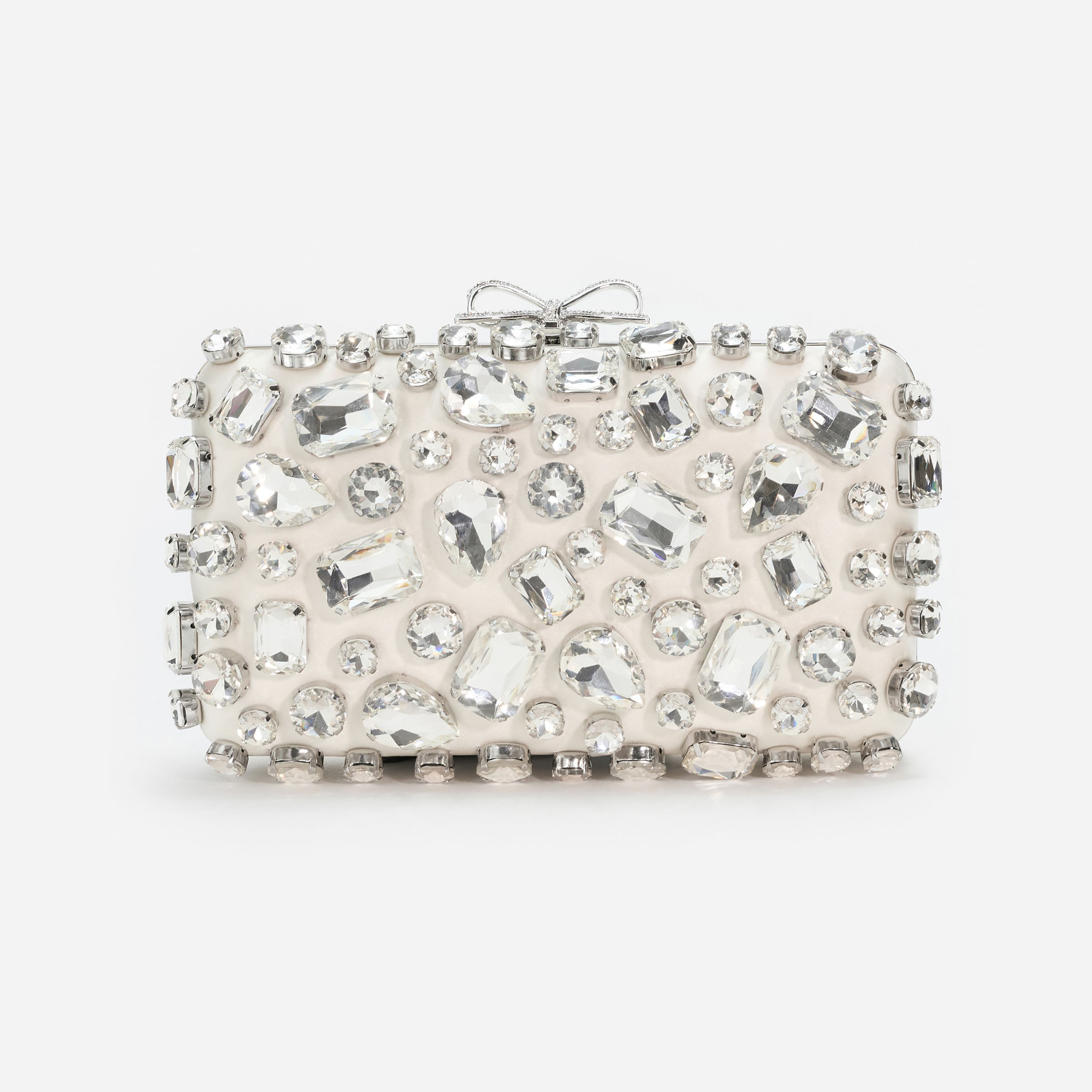 Cream Satin Crystal Clutch Bag