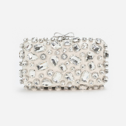 Cream Satin Crystal Clutch Bag