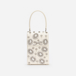 Cream Satin Crystal Mini Bow Bag