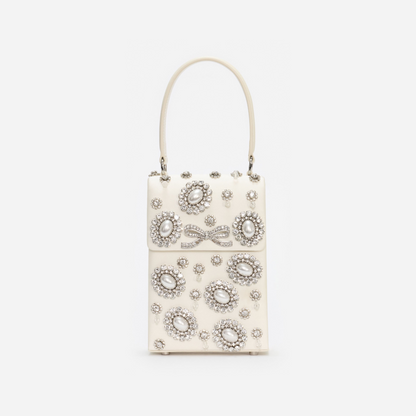 Cream Satin Crystal Mini Bow Bag