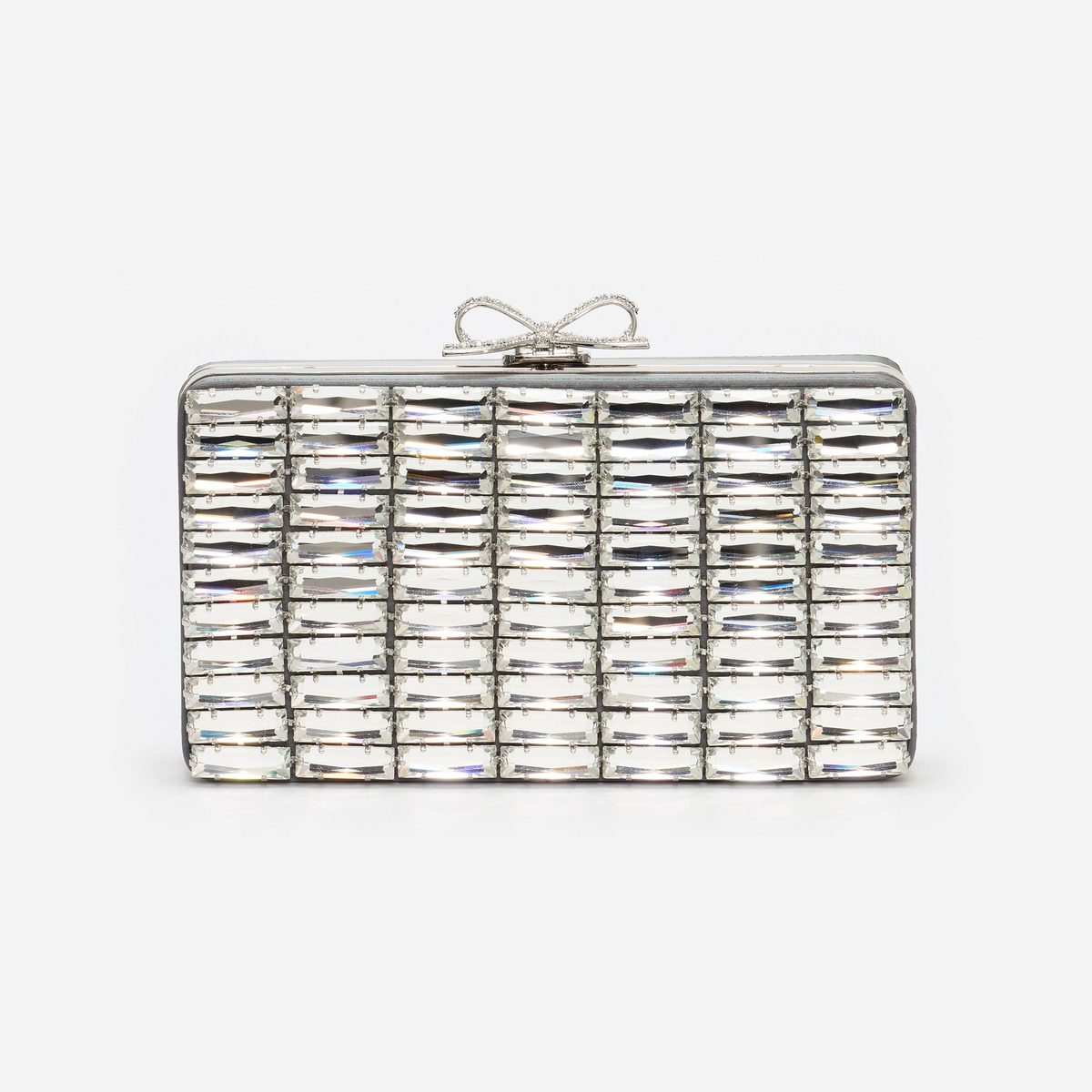 Grey Satin Crystal Clutch Bag