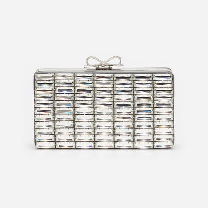 Grey Satin Crystal Clutch Bag