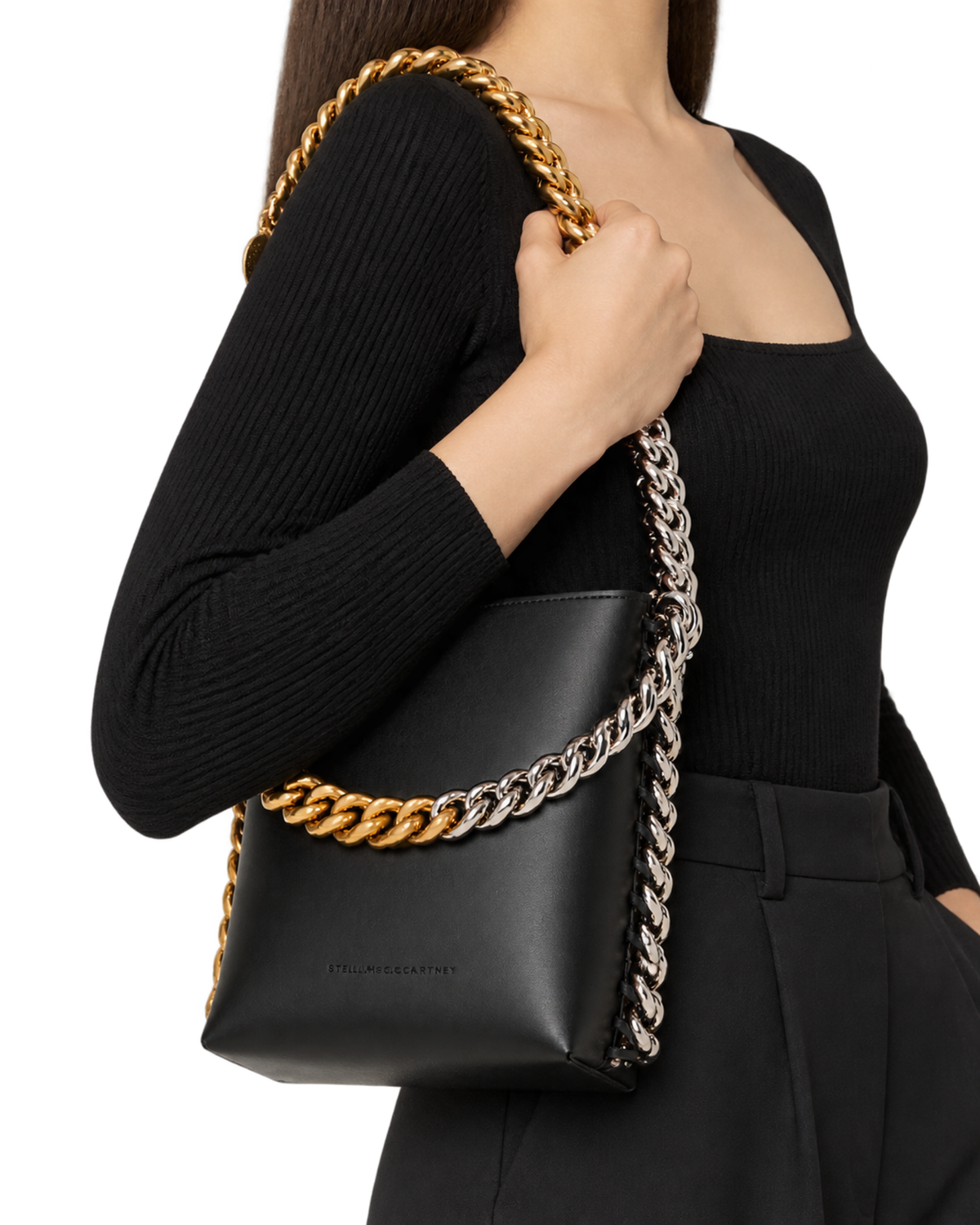STELLA MCCARTNEY Black Frayme Bucket Bag