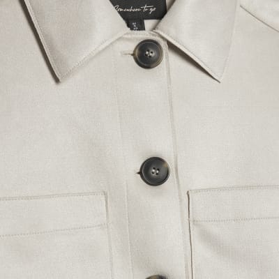 Stone Faux Suede Overshirt