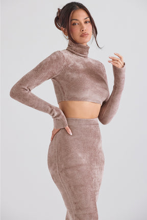 Rose chenille cropped top