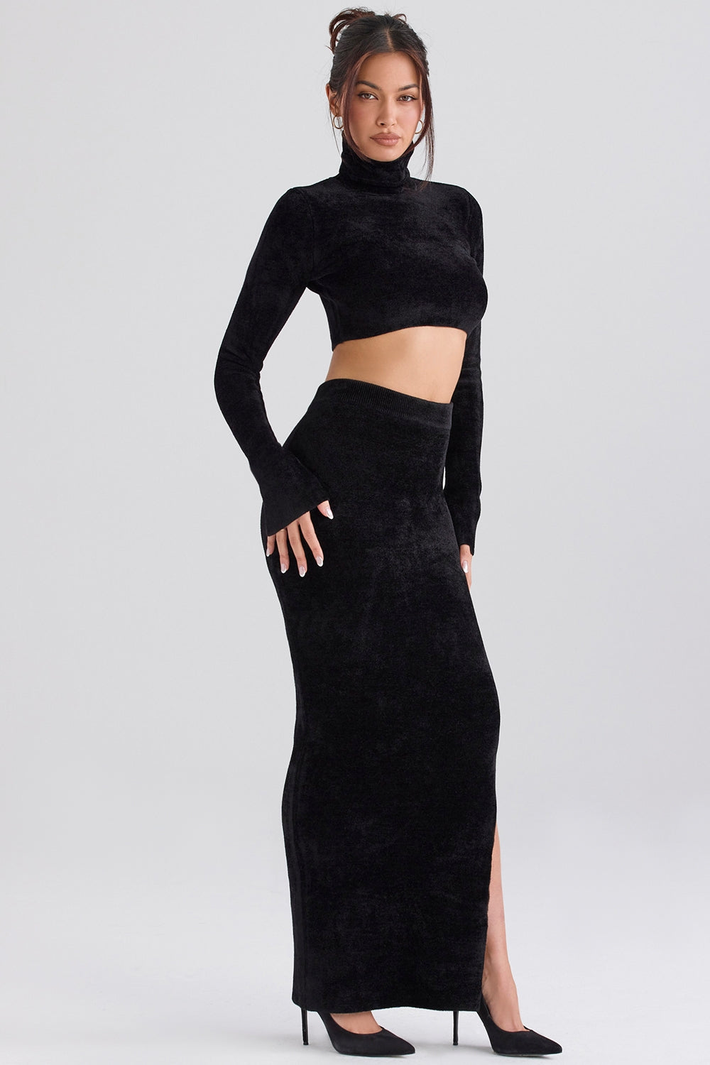 Black chenille maxi skirt