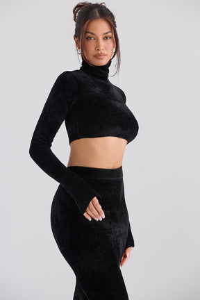 Black chenille cropped top