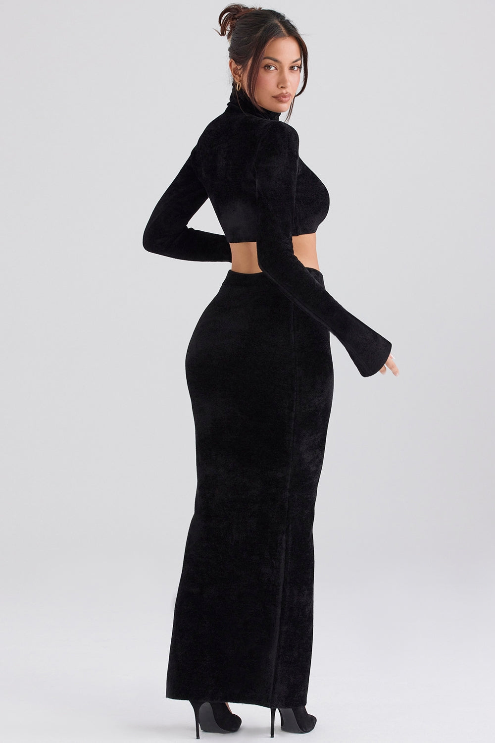 Black chenille maxi skirt