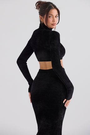 Black chenille cropped top