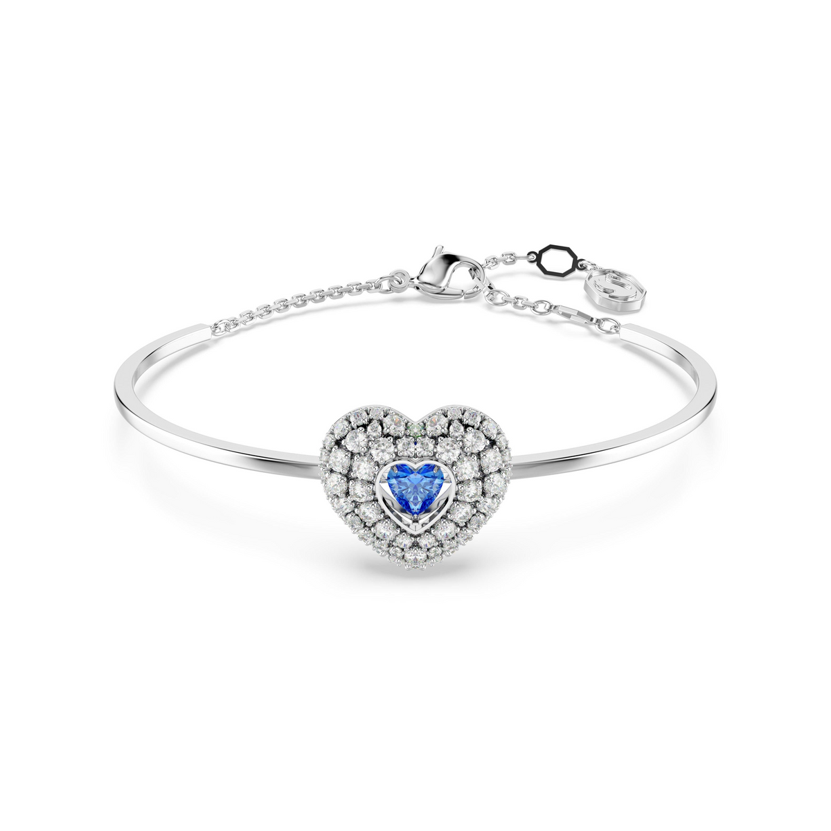 Idyllia Bangle, Heart, Blue, Rhodium Plated