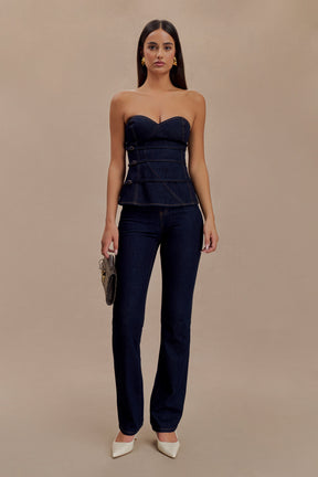Sylas Strapless Buckle Denim Top - Indigo Blue
