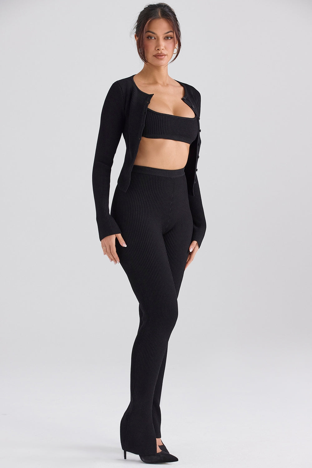 Black ribbed knit leggings