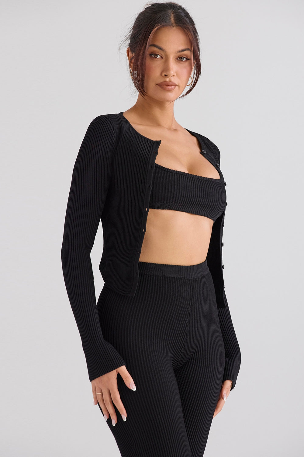 Black ribbed knit cardigan