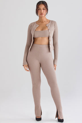 Taupe ribbed knit cardigan